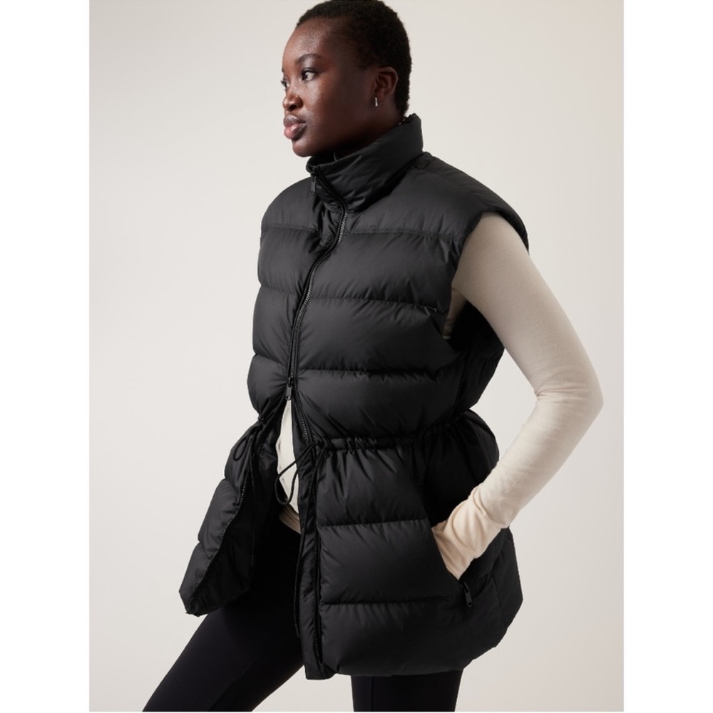 Athleta Black Cascade Down Vest Size L NWT